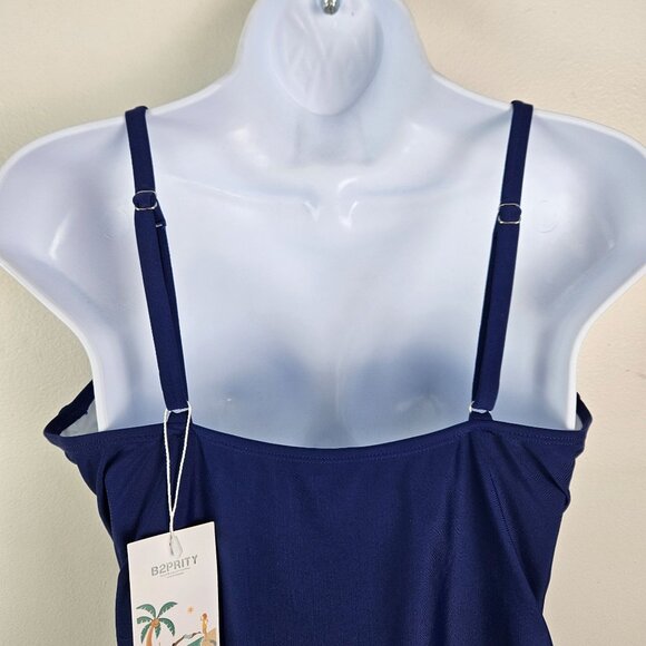 Womens B2prity Crossover Front Navy Blue One Piece Ruched Swimsuit Size 2XL - Picture 5 of 7
